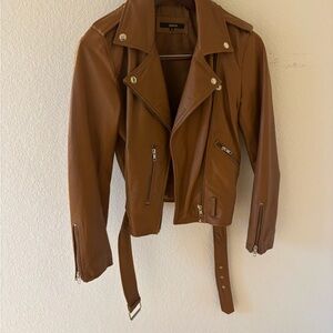 Quince Tan Faux Leather Moto Jacket- SMALL- Excellent Condition